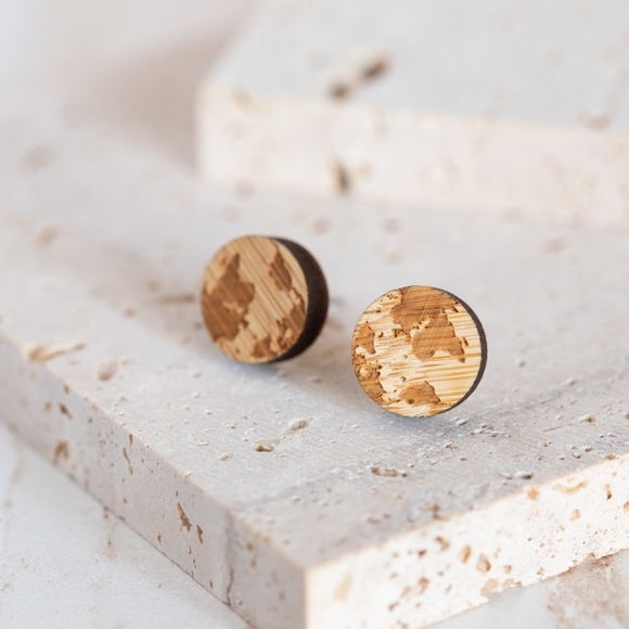 Wooden Earth Earrings - Only 1 left! - Picture 3 of 5
